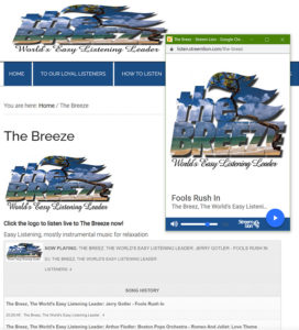 Screenshot of The Breeze page with Pop Up Player